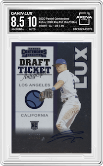 Gavin Lux from the 2020 Panini Contenders set featuring a Ticket Draft Blue parallel graded by Arena Club and given an overall grade of 8.5.