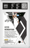 Victor Wembanyama from the 2023-24 Panini Phoenix set featuring a Teal Lazer parallel graded by Arena Club and given an overall grade of 9.