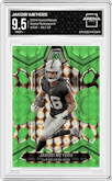 Jakobi Meyers from the 2024 Panini Mosaic set featuring a Green Fluorescent parallel graded by Arena Club and given an overall grade of 9.5.