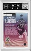 Damian Lillard from the 2023-24 Panini Contenders Optic set featuring a International Jade Cracked Ice parallel graded by Arena Club and given an overall grade of 9.5.