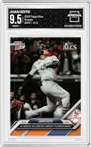 Juan Soto from the 2024 Topps Now set featuring a Orange parallel graded by Arena Club and given an overall grade of 9.5.