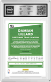 Damian Lillard from the 2020-21 Panini Donruss set featuring a Choice Gold parallel graded by Arena Club and given an overall grade of 10.