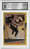 Damian Lillard from the 2020-21 Panini Donruss set featuring a Choice Gold parallel graded by Arena Club and given an overall grade of 10.