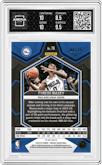 Tyrese Maxey from the 2023-24 Panini Mosaic set featuring a Orange Fluorescent parallel graded by Arena Club and given an overall grade of 9.