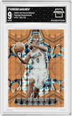 Tyrese Maxey from the 2023-24 Panini Mosaic set featuring a Orange Fluorescent parallel graded by Arena Club and given an overall grade of 9.