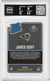 Jared Goff from the 2016 Panini Donruss Optic set featuring a Red & Yellow parallel graded by Arena Club and given an overall grade of 9.5.