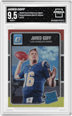 Jared Goff from the 2016 Panini Donruss Optic set featuring a Red & Yellow parallel graded by Arena Club and given an overall grade of 9.5.