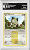 Meowth from the 2011 Pokemon Black & White set graded by Arena Club and given an overall grade of 9.5.
