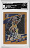 Stephen Curry from the 2021-22 Panini Donruss Optic set featuring a Orange parallel graded by Arena Club and given an overall grade of 9.5.