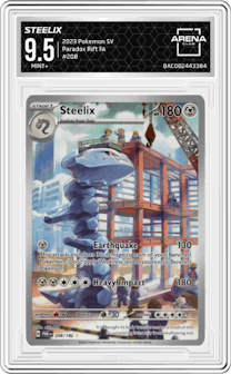 Steelix from the 2023 Pokemon SV set graded by Arena Club and given an overall grade of 9.5.