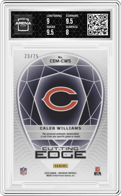 Caleb Williams from the 2024 Panini Obsidian set featuring a Red parallel and given an overall grade of 8.5.