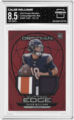 Caleb Williams from the 2024 Panini Obsidian set featuring a Red parallel and given an overall grade of 8.5.