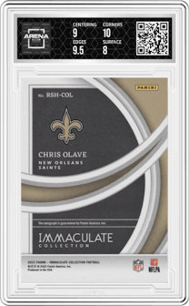 Chris Olave from the 2022 Panini Immaculate Collection set graded by Arena Club and given an overall grade of 8.5.