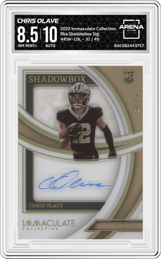 Chris Olave from the 2022 Panini Immaculate Collection set graded by Arena Club and given an overall grade of 8.5.