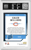 Caleb Williams from the 2024 Donruss Optic set featuring a Blue Scope parallel graded by Arena Club and given an overall grade of 9.5.