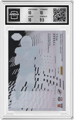 Tyreek Hill from the 2022 Panini Illusions set featuring a Pink parallel graded by Arena Club and given an overall grade of 10.