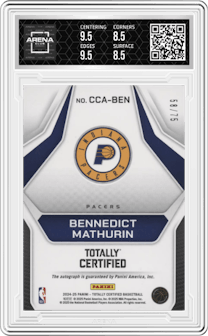 Bennedict Mathurin from the 2024-25 Panini Totally Certified set graded by Arena Club and given an overall grade of 9.