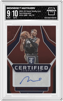 Bennedict Mathurin from the 2024-25 Panini Totally Certified set graded by Arena Club and given an overall grade of 9.