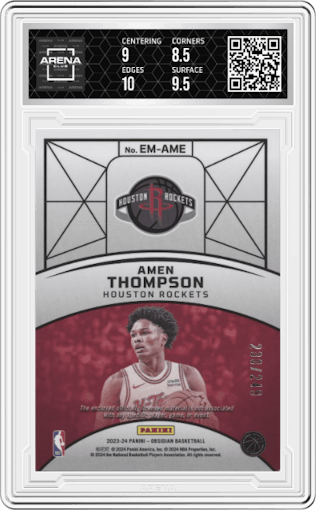 Amen Thompson from the 2023-24 Panini Obsidian set graded by Arena Club and given an overall grade of 9.