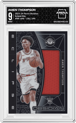 Amen Thompson from the 2023-24 Panini Obsidian set graded by Arena Club and given an overall grade of 9.