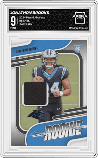 Jonathon Brooks from the 2024 Panini Absolute set graded by Arena Club and given an overall grade of 9.