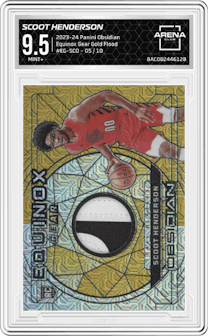 Scoot Henderson from the 2023-24 Panini Obsidian set featuring a Gold Flood parallel graded by Arena Club and given an overall grade of 9.5.