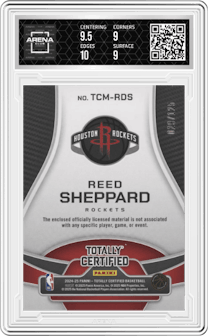 Reed Sheppard from the 2024-25 Panini Totally Certified set graded by Arena Club and given an overall grade of 9.5.