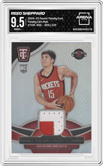 Reed Sheppard from the 2024-25 Panini Totally Certified set graded by Arena Club and given an overall grade of 9.5.