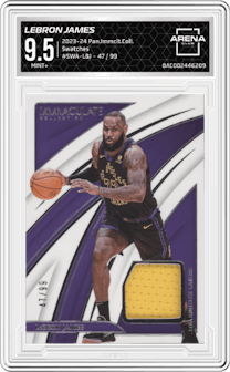 LeBron James from the 2023-24 Panini Immaculate Collection set graded by Arena Club and given an overall grade of 9.5.