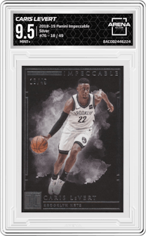 Caris LeVert from the 2018-19 Panini Impeccable  set featuring a Silver parallel graded by Arena Club and given an overall grade of 9.5.