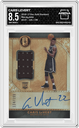 Caris LeVert from the 2016-17 Panini Gold Standard set graded by Arena Club and given an overall grade of 8.5.