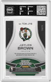 Jaylen Brown from the 2024-25 Panini Totally Certified set featuring a Mirror Red parallel graded by Arena Club and given an overall grade of 9.5.
