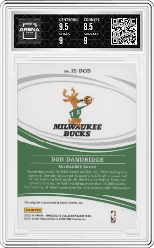 Bob Dandridge from the 2023-24 Panini Immaculate Collection set graded by Arena Club and given an overall grade of 9.