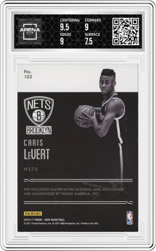 Caris LeVert from the 2016-17 Panini Noir set graded by Arena Club and given an overall grade of 8.