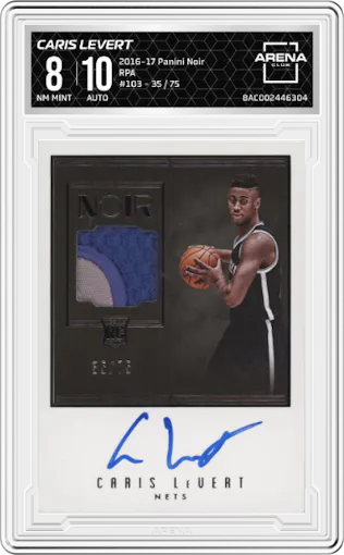 Caris LeVert from the 2016-17 Panini Noir set graded by Arena Club and given an overall grade of 8.