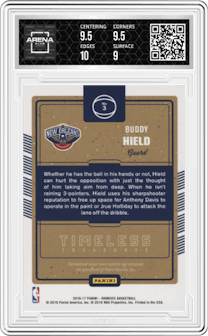 Buddy Hield from the 2016-17 Panini Donruss  set graded by Arena Club and given an overall grade of 9.5.