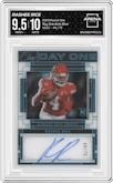 Rashee Rice from the 2023 Panini One set featuring a Blue parallel graded by Arena Club and given an overall grade of 9.5.