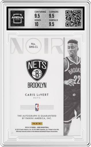 Caris LeVert from the 2018-19 Panini Noir set graded by Arena Club and given an overall grade of 10.
