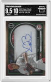 Trevor Bauer from the 2020 Topps Tribute set featuring a Green parallel graded by Arena Club and given an overall grade of 9.5.
