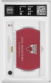 Ayo Dosunmu from the 2021-22 Panini National Treasures set featuring a Prime parallel graded by Arena Club and given an overall grade of 9.5.