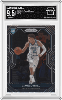 LaMelo Ball from the 2020-21 Panini Prizm set graded by Arena Club and given an overall grade of 9.5.