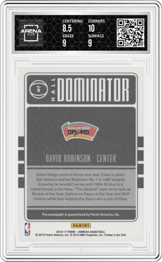 David Robinson from the 2016-17 Panini Donruss  set graded by Arena Club and given an overall grade of 9.