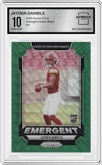 Jayden Daniels from the 2024 Panini Prizm set featuring a Green Wave parallel graded by Arena Club and given an overall grade of 10.