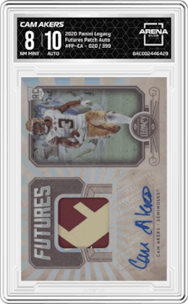 Cam Akers from the 2020 Panini Legacy set graded by Arena Club and given an overall grade of 8.
