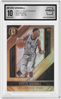 Devin Vassell from the 2020-21 Panini Chronicles set graded by Arena Club and given an overall grade of 10.