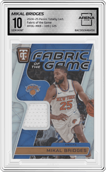 Mikal Bridges from the 2024-25 Panini Totally Certified set graded by Arena Club and given an overall grade of 10.