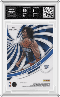Jaylin Williams from the 2022-23 Panini Spectra set featuring a Asia parallel graded by Arena Club and given an overall grade of 9.