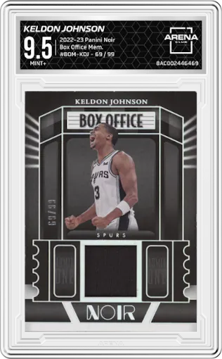 Keldon Johnson from the 2022-23 Panini Noir set graded by Arena Club and given an overall grade of 9.5.