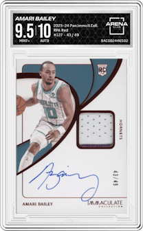 Amari Bailey from the 2023-24 Panini Immaculate Collection set featuring a Red  parallel graded by Arena Club and given an overall grade of 9.5.