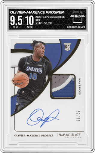 Olivier-Maxence Prosper from the 2023-24 Panini Immaculate Collection set graded by Arena Club and given an overall grade of 9.5.